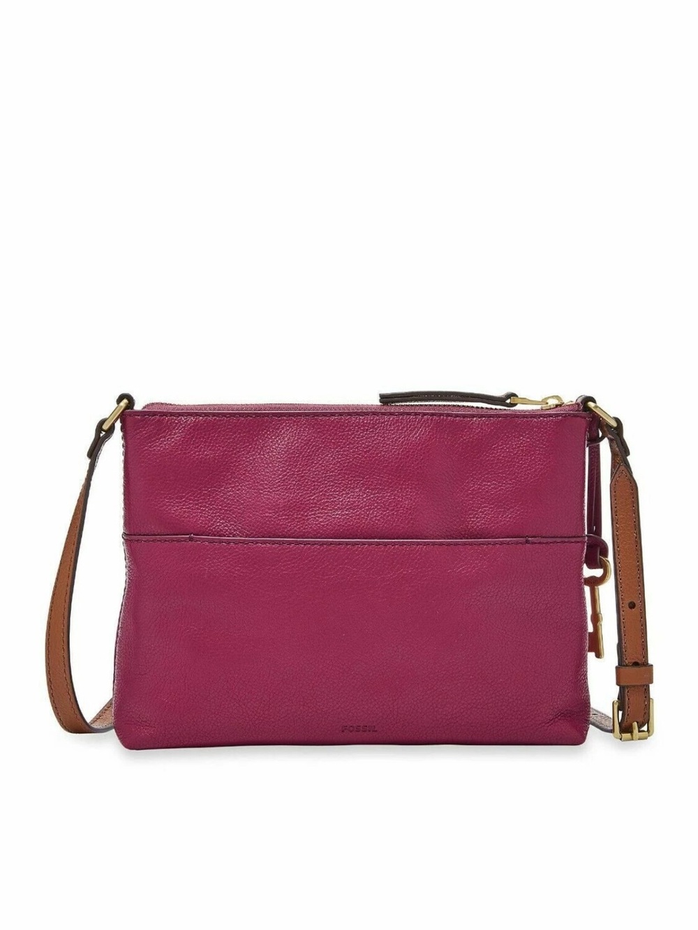 Fossil Fiona SM Crossbody - Wine Burgundy Two-Tone Strap Brown with Key New